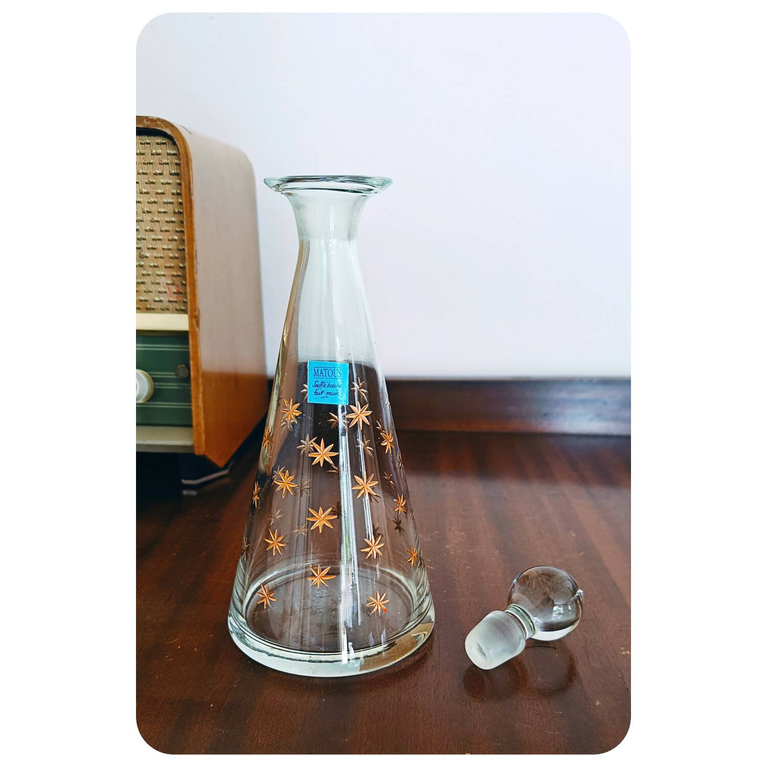 Carafe soufflée à la bouche et gravée étoile, Matous Bruges