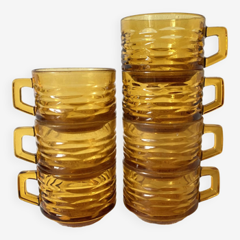 Amber glass bistro cups, 1970s