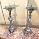 large pair of silvered bronze candlesticks from the 19th century