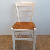 Suite of 4 chairs in wood and straw