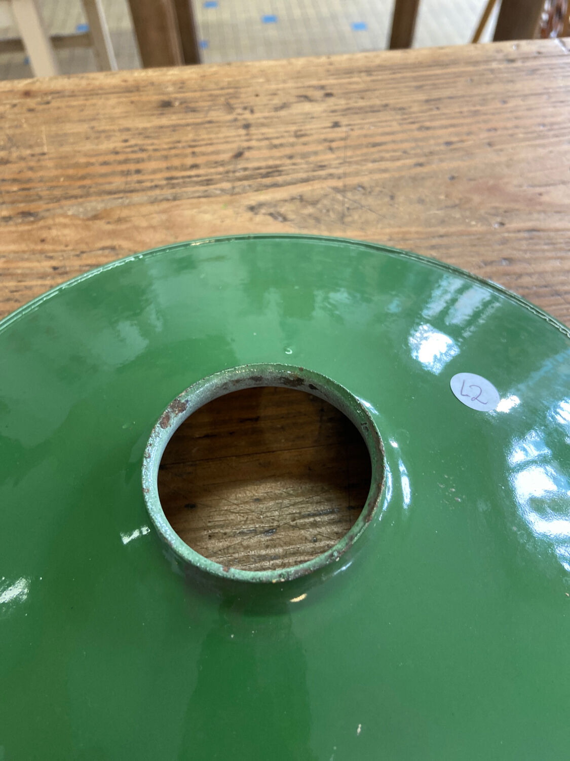 Green enameled sheet metal pendant light