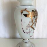 Baluster vase jugendstil in opaline and glass paste, hand-painted