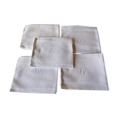 Set of 5 towels monograms "JF" damasse in white