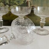 4 antique crystal champagne glasses with interlacing engraving