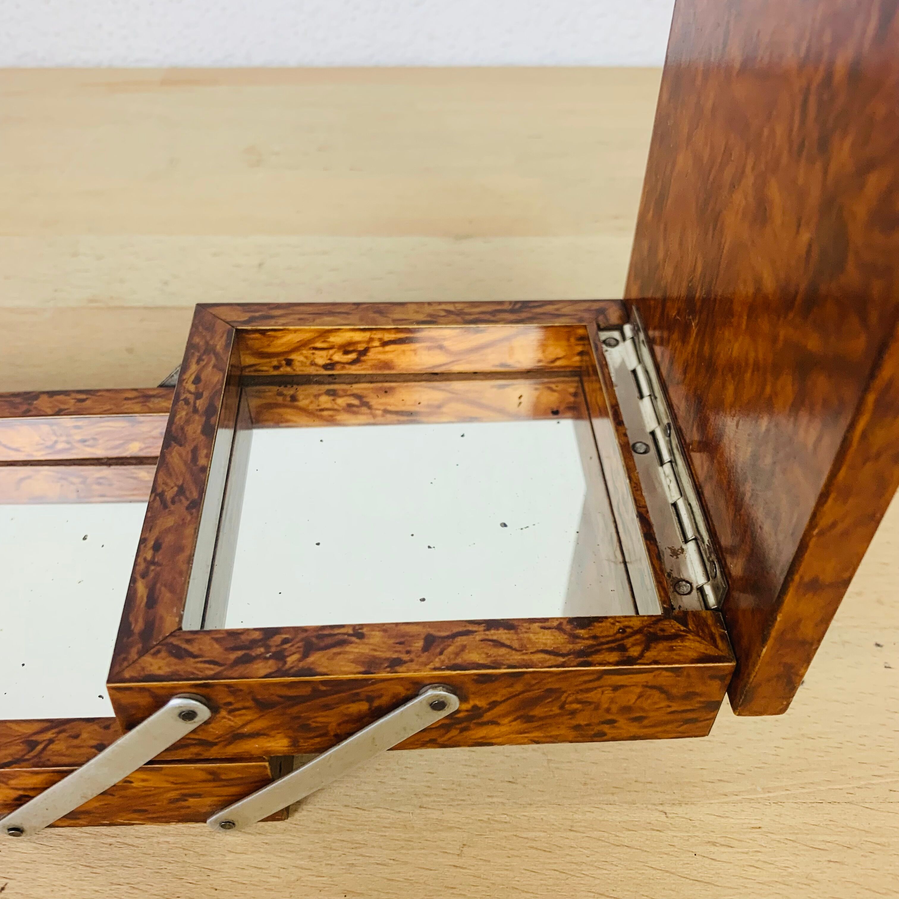 Walnut magnifying glass jewel box and mirrors