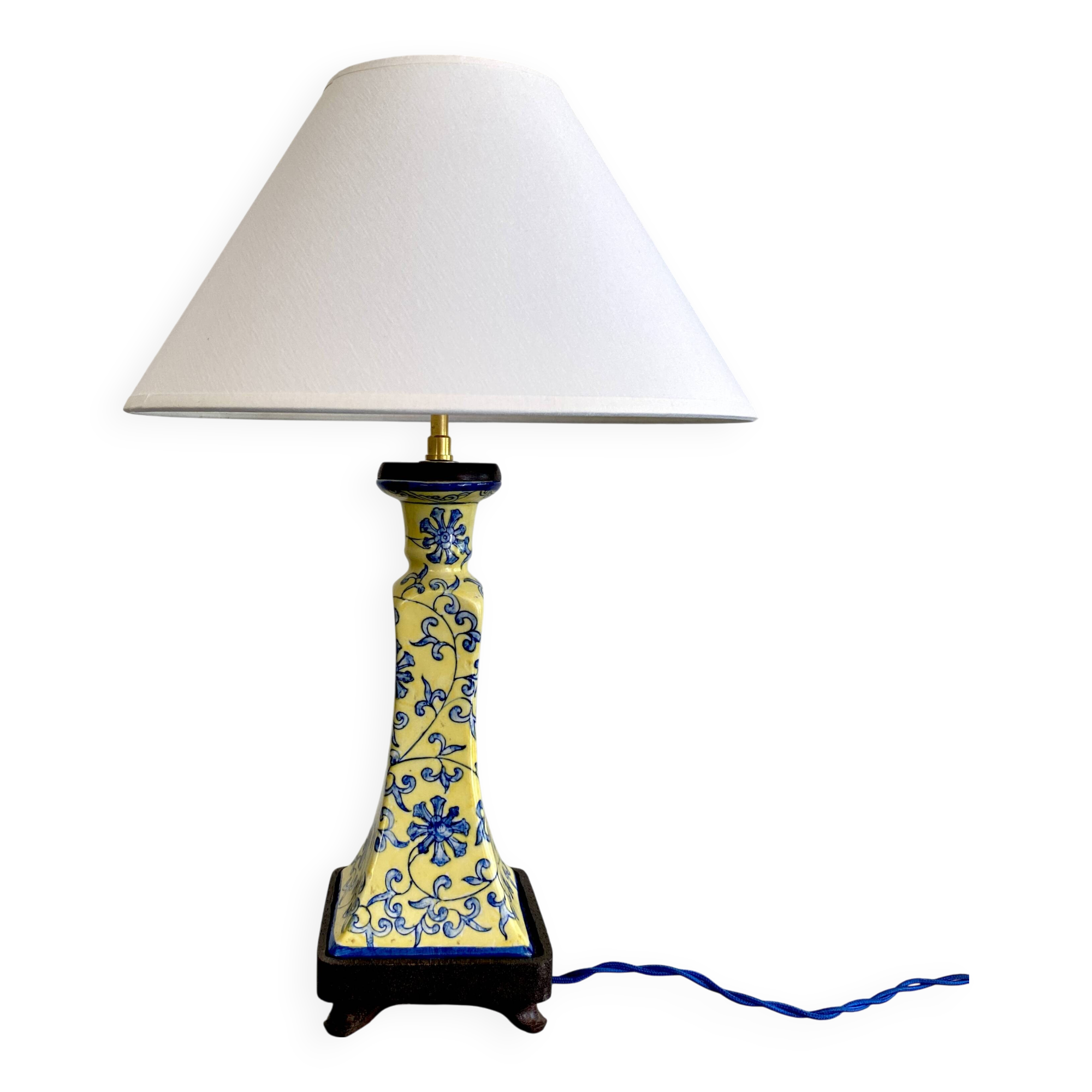 Ceramic lamp, 2 m fabric cable, cotton shade