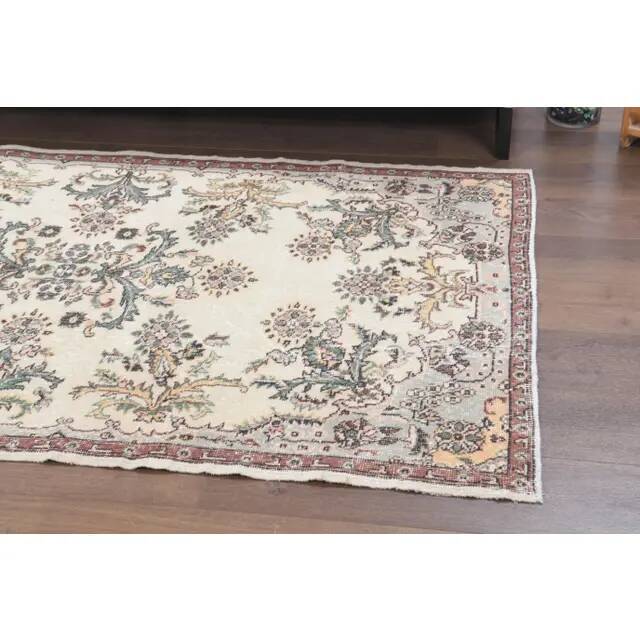 1970s Turkish Oushak Handmade Wool Cotton Beige Area Rug 120x207