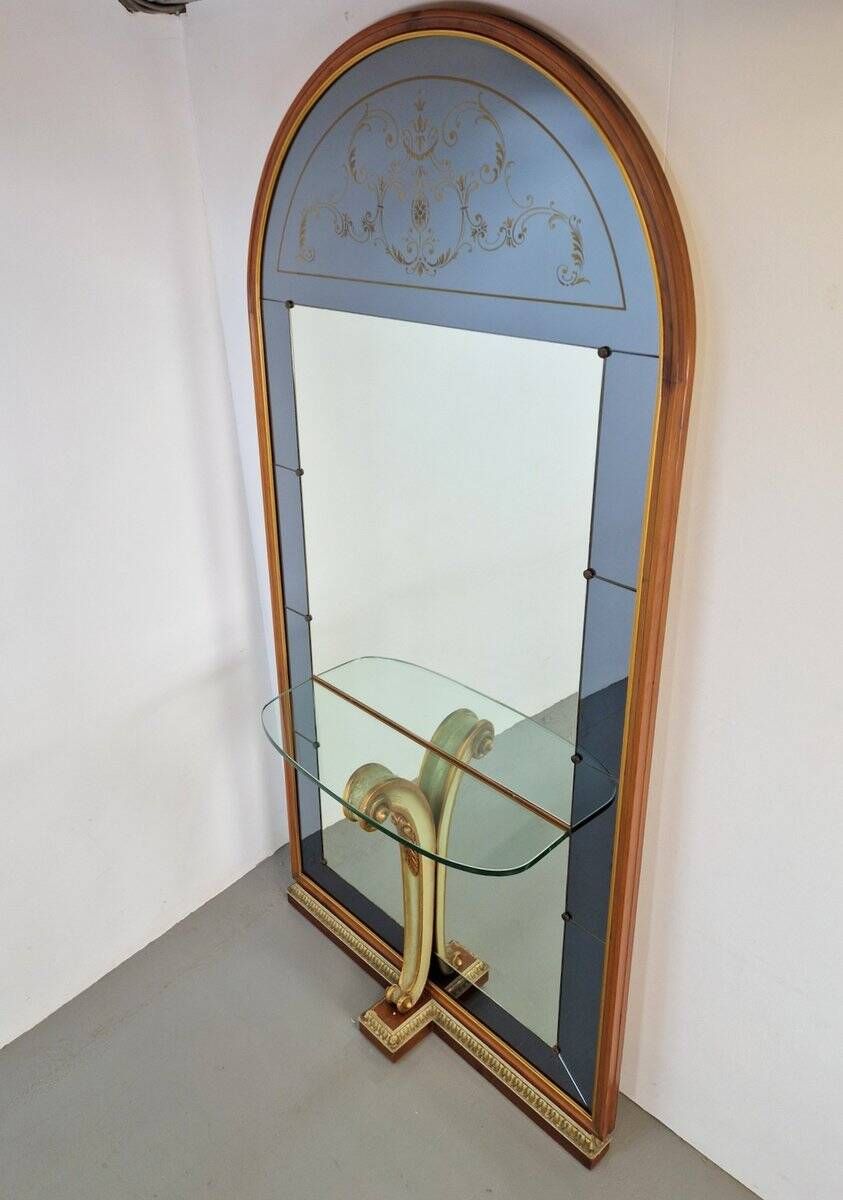 Vintage Floor Mirror with Console Table from Cristal Art, Italy, 1960s
