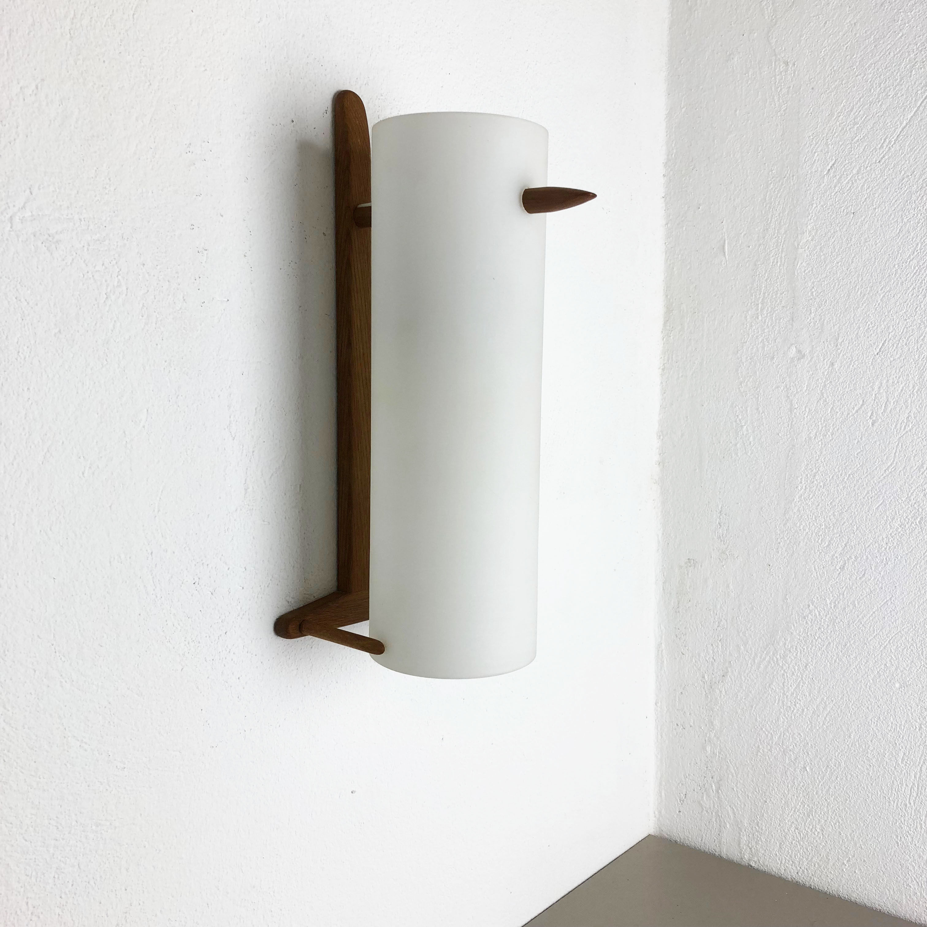 Teak and Glass Wall Sconces Light by Uno & Östen Kristiansson for Luxus, Sweden