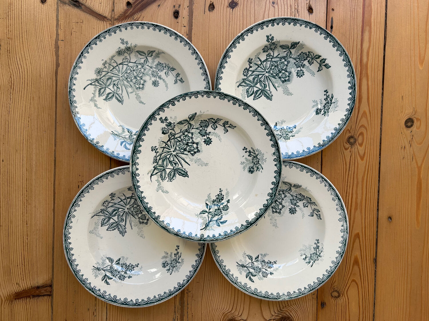 Set of 5 antique deep plates "Terre de Fer"