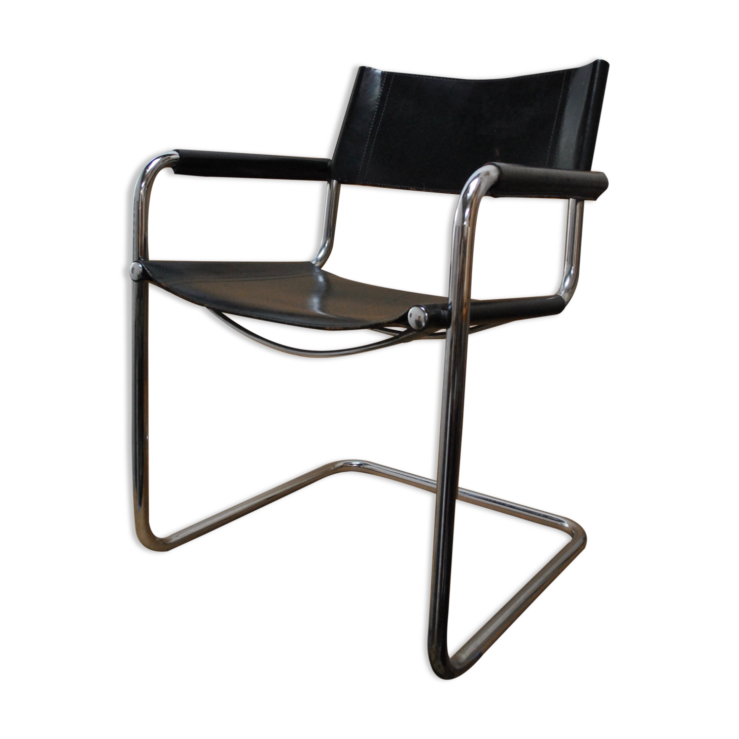chair design vintage tubes chrome leather black
