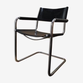 chair design vintage tubes chrome leather black