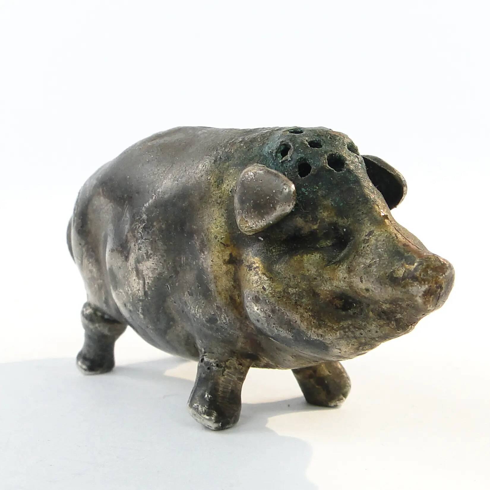 Figurative salt shaker, silver-plated brass, Germany, 19th century