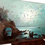 Oil painting on marine plywood from the 1930s g.piccinni (the beach of