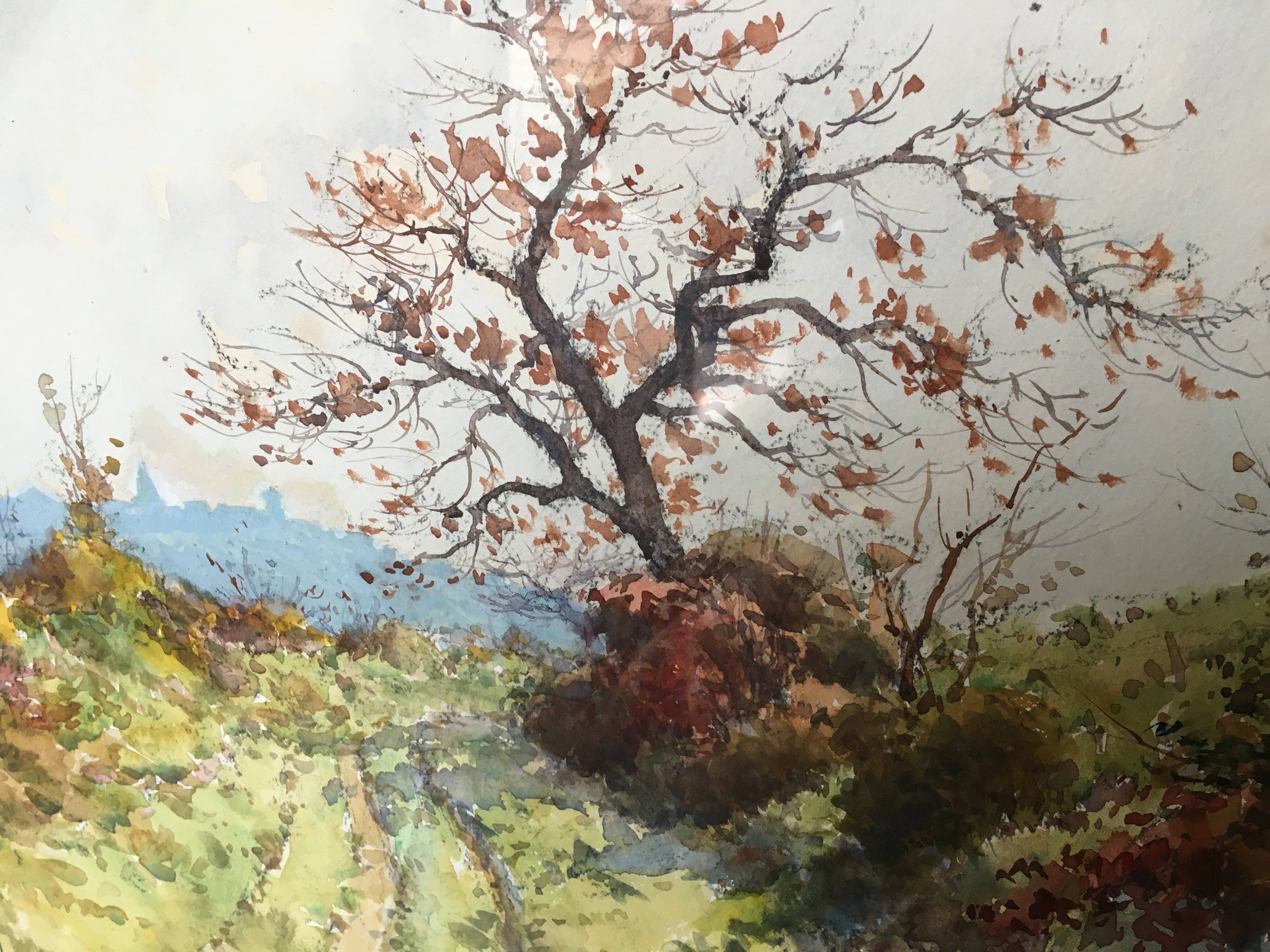 Painting Watercolor Paul Monnier (1907-1982) Landscape View of Talant