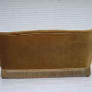 1960s, Danish 3-seater sofa, honey-yellow furniture velour, beech wood.