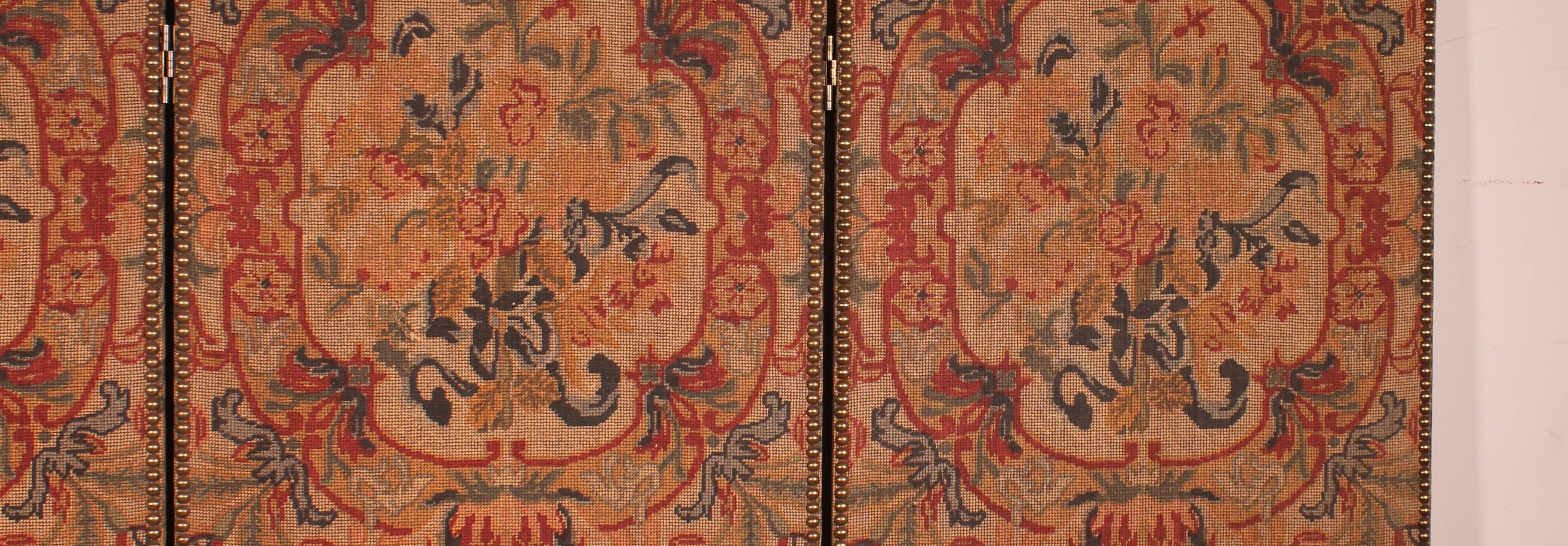 four-panel screen painted on 19th century fabric
