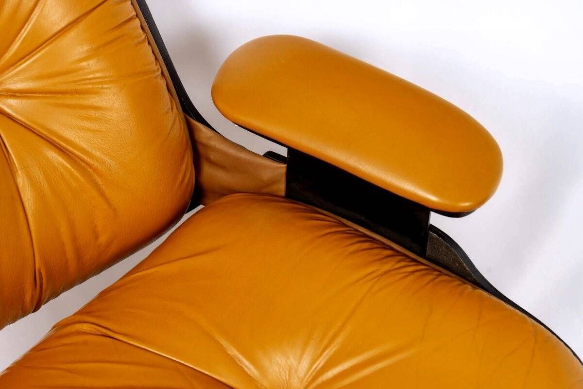 Lounge chair & son ottoman - leather & alu, xxth century