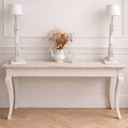 Vintage grey cotton console. This elegant console has been renovated.
