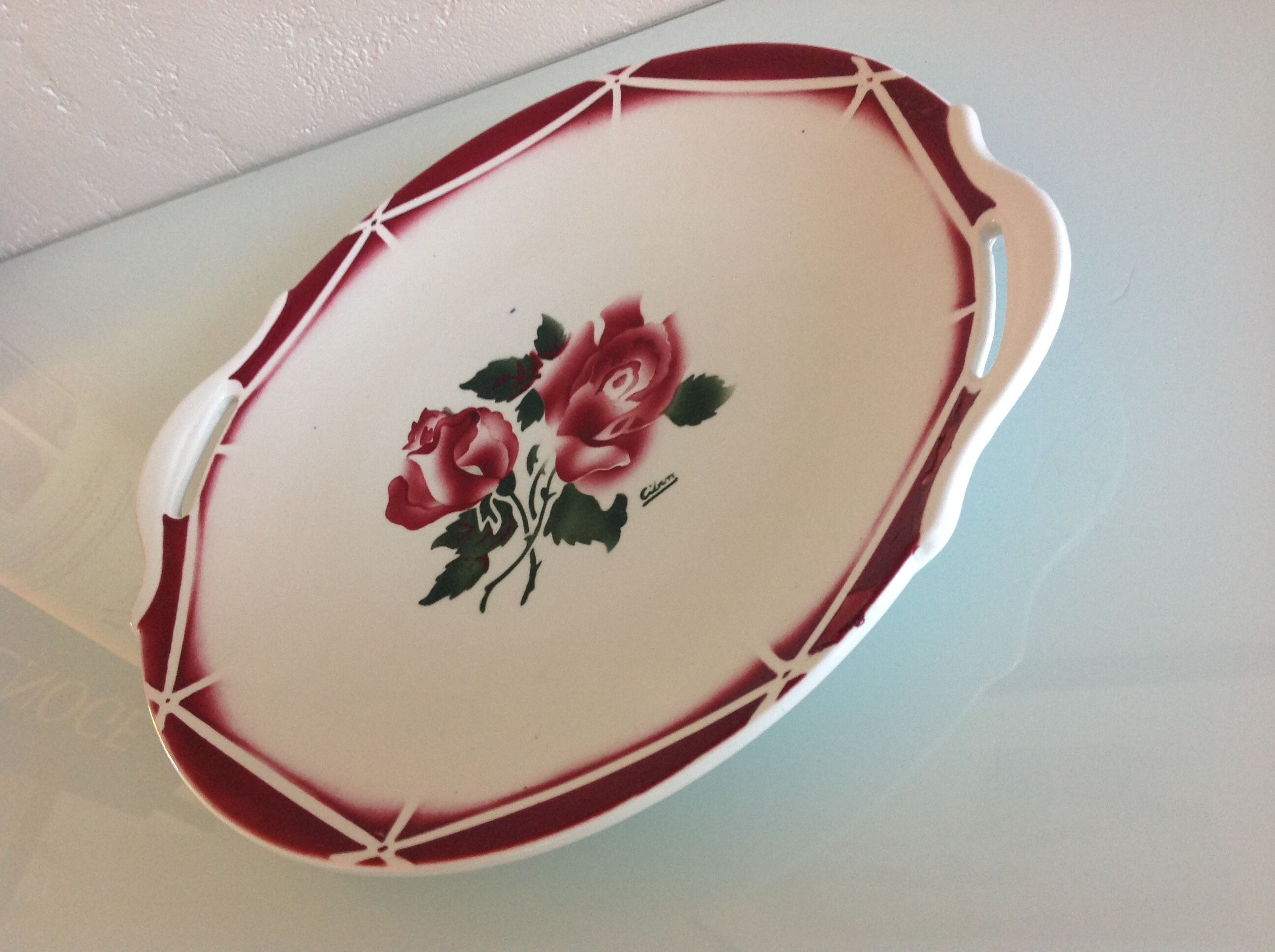 Cake dish Sarreguemines Digoin cibon décor / vintage 50-60 e