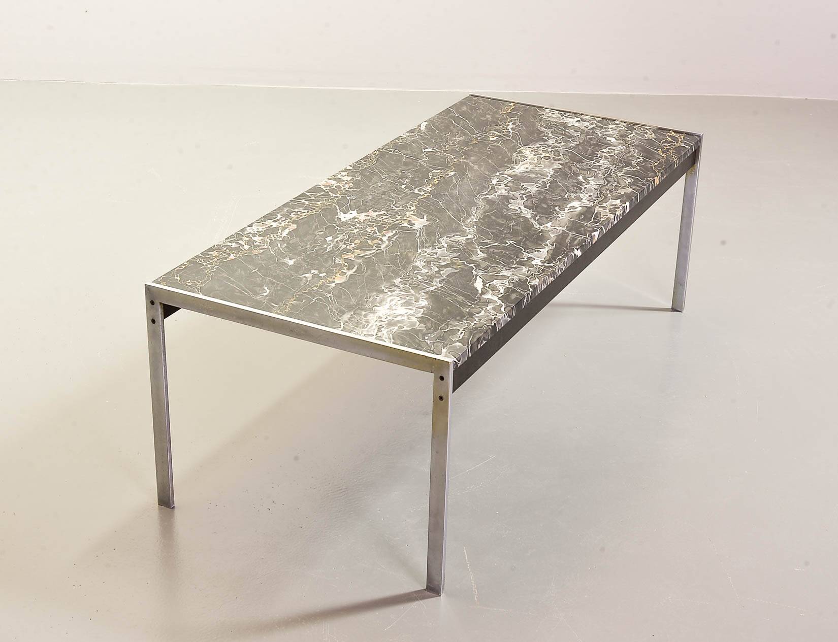 Kho Liangh Black Marble and Brushed Steel Coffee Table by Artifort 1960s