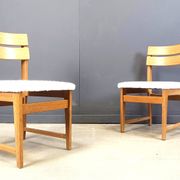 Set of 6 brutalist oak and bouclé fabric dining chairs, 1970s