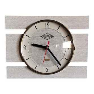 Horloge formica vintage pendule murale silencieuse rectangulaire "Lutetia gris"
