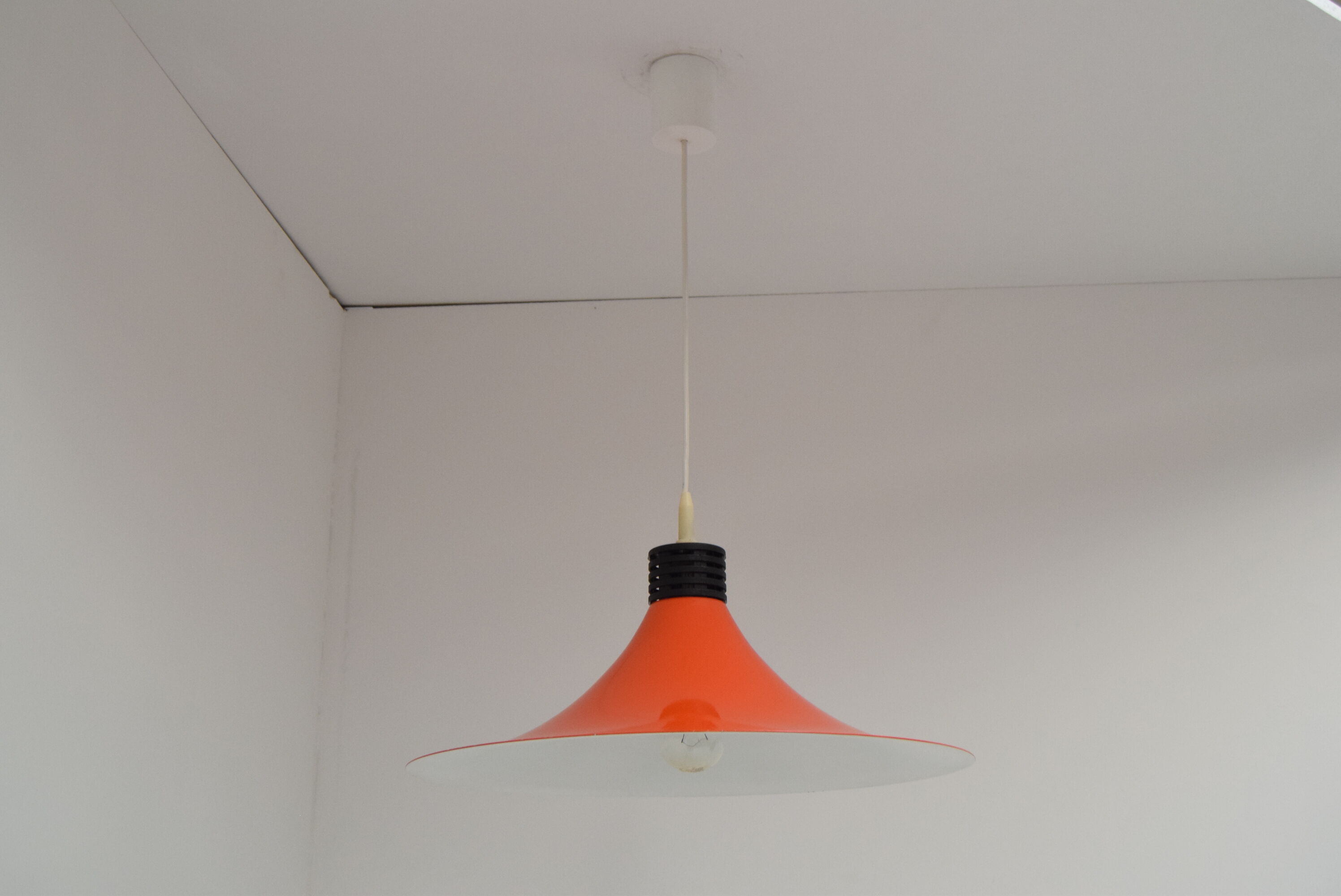Mid-century Orange Lacquered Metal Pendant,circa 1980's.