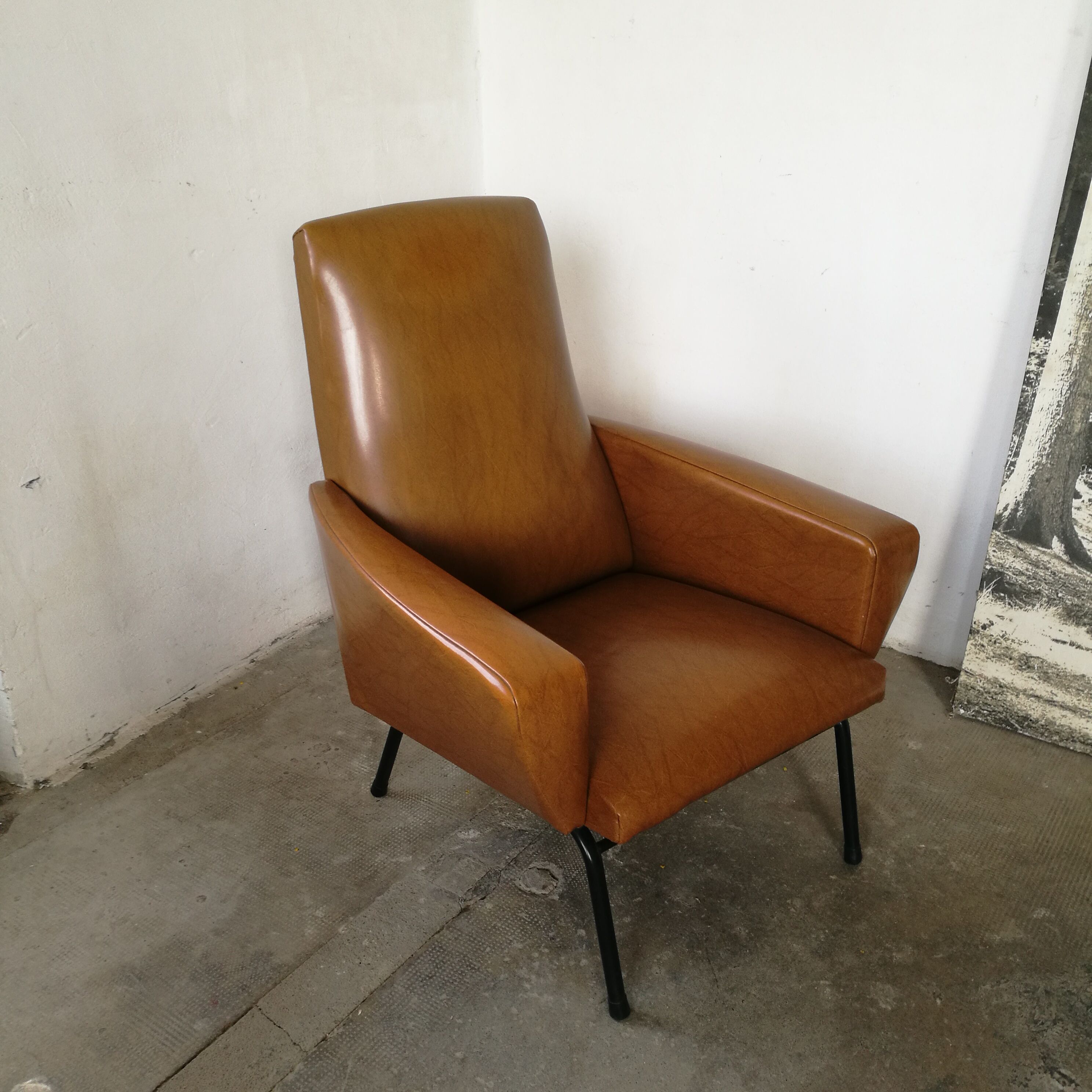 Armchair 50s skaï metal base