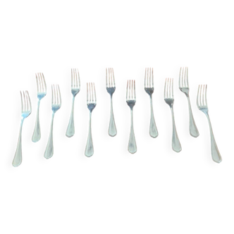 Christofle - Set of 11 fish forks, Spatours model, in silver-plated metal