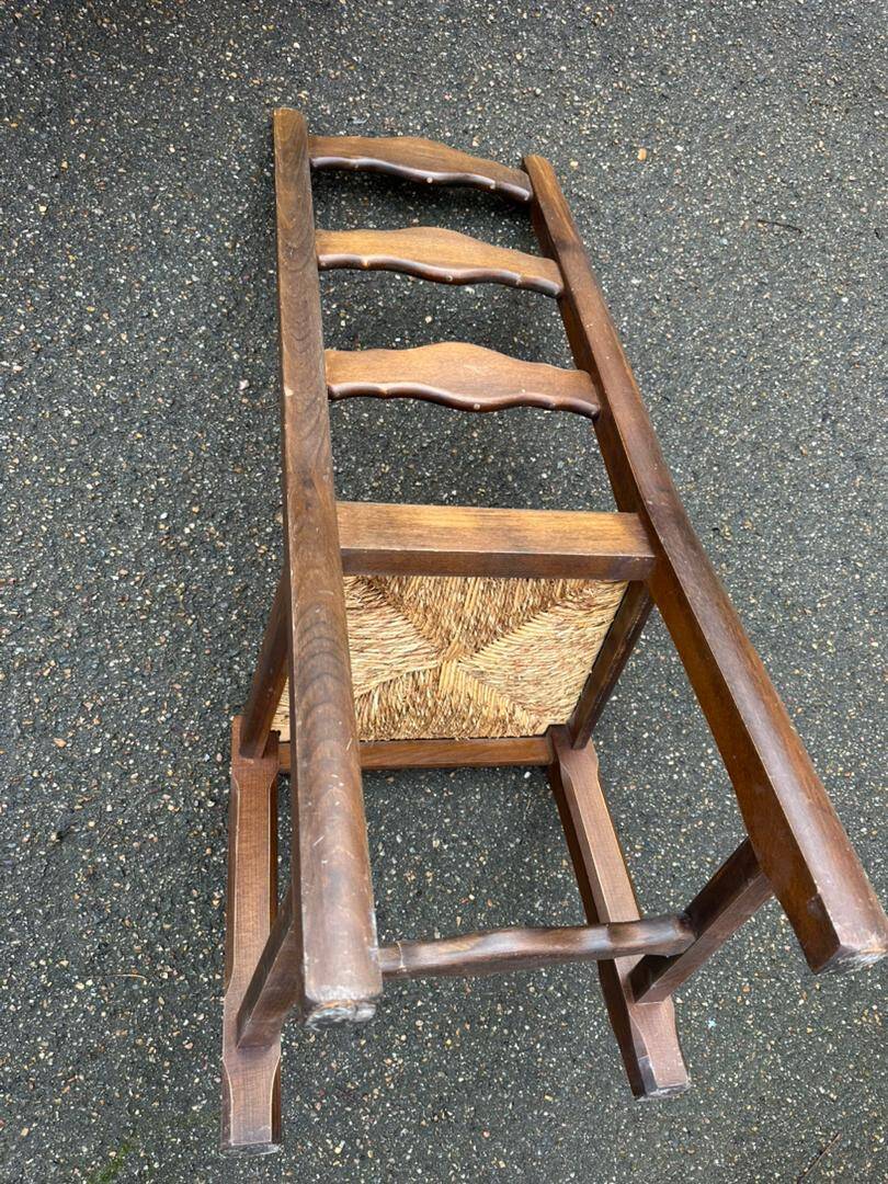 4 dining chairs, solid wood, straw, farmhouse style, dark oak, 20th century, 110cm