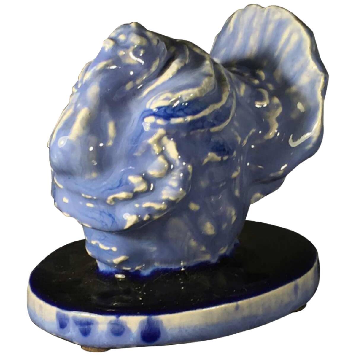 Art Deco ceramic animal sculpture, Blue Turkey, 1930