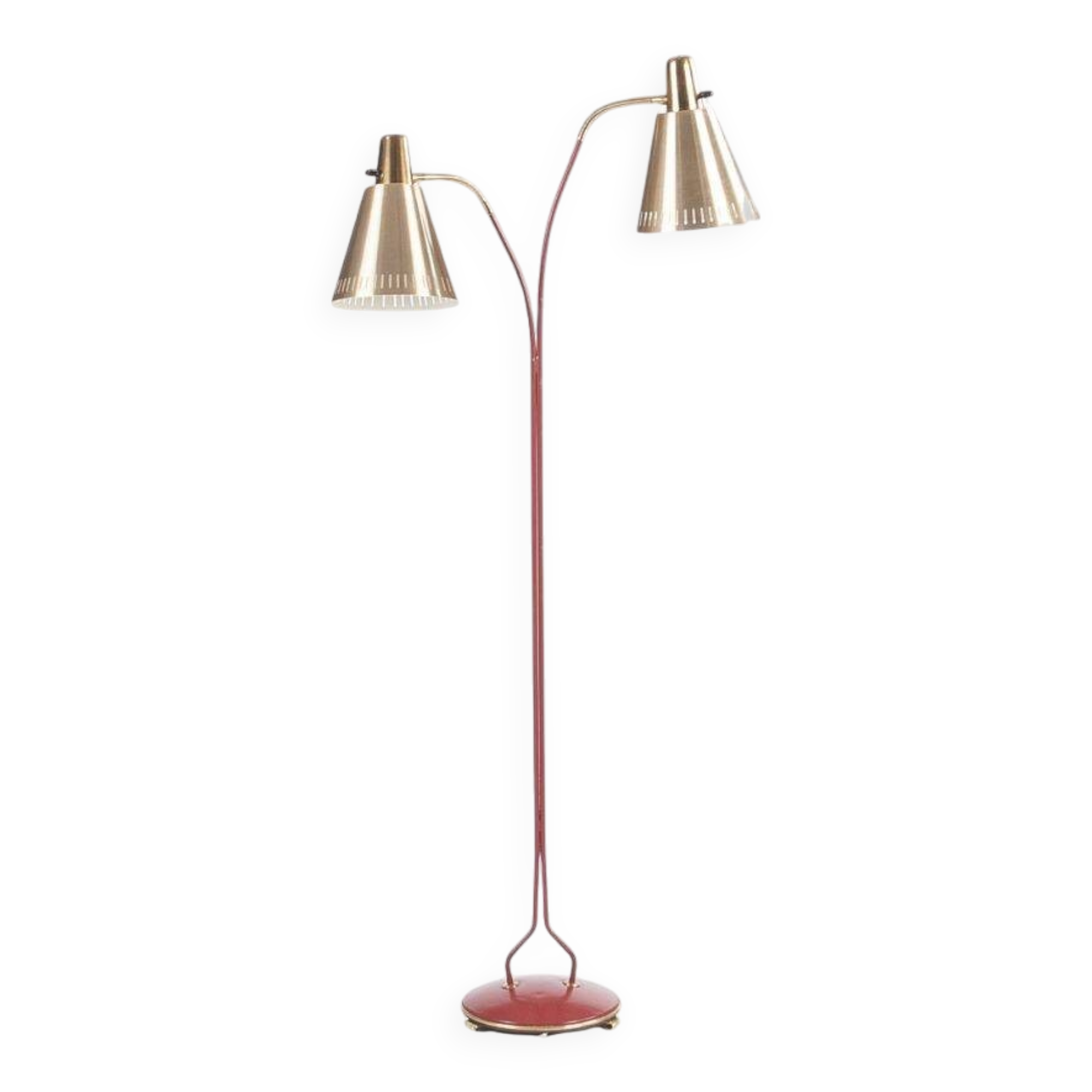Red Lacquered and Brass Floor Lamp by Eskilstuna Elektro Fabriks AB