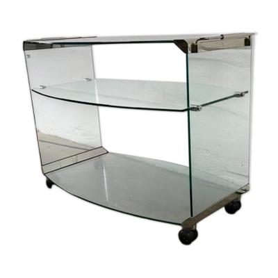 Chariot de bar/chariot vintage en verre courbé Gallotti & Radice