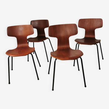 Set de 4 chaises Modell 3103 Hammer en teck par Arne Jacobsen pour Fritz Hansen