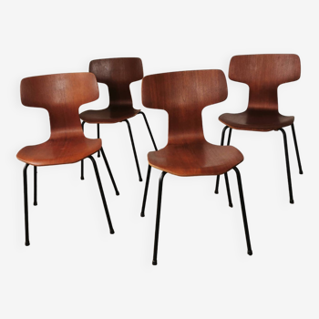 Set of 4 Modell 3103 Hammer chairs in teak by Arne Jacobsen for Fritz Hansen