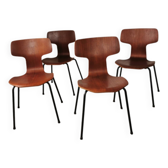 Set of 4 Modell 3103 Hammer chairs in teak by Arne Jacobsen for Fritz Hansen