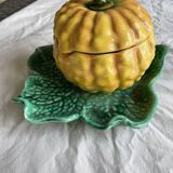 Antique majolica pumpkin jam jar