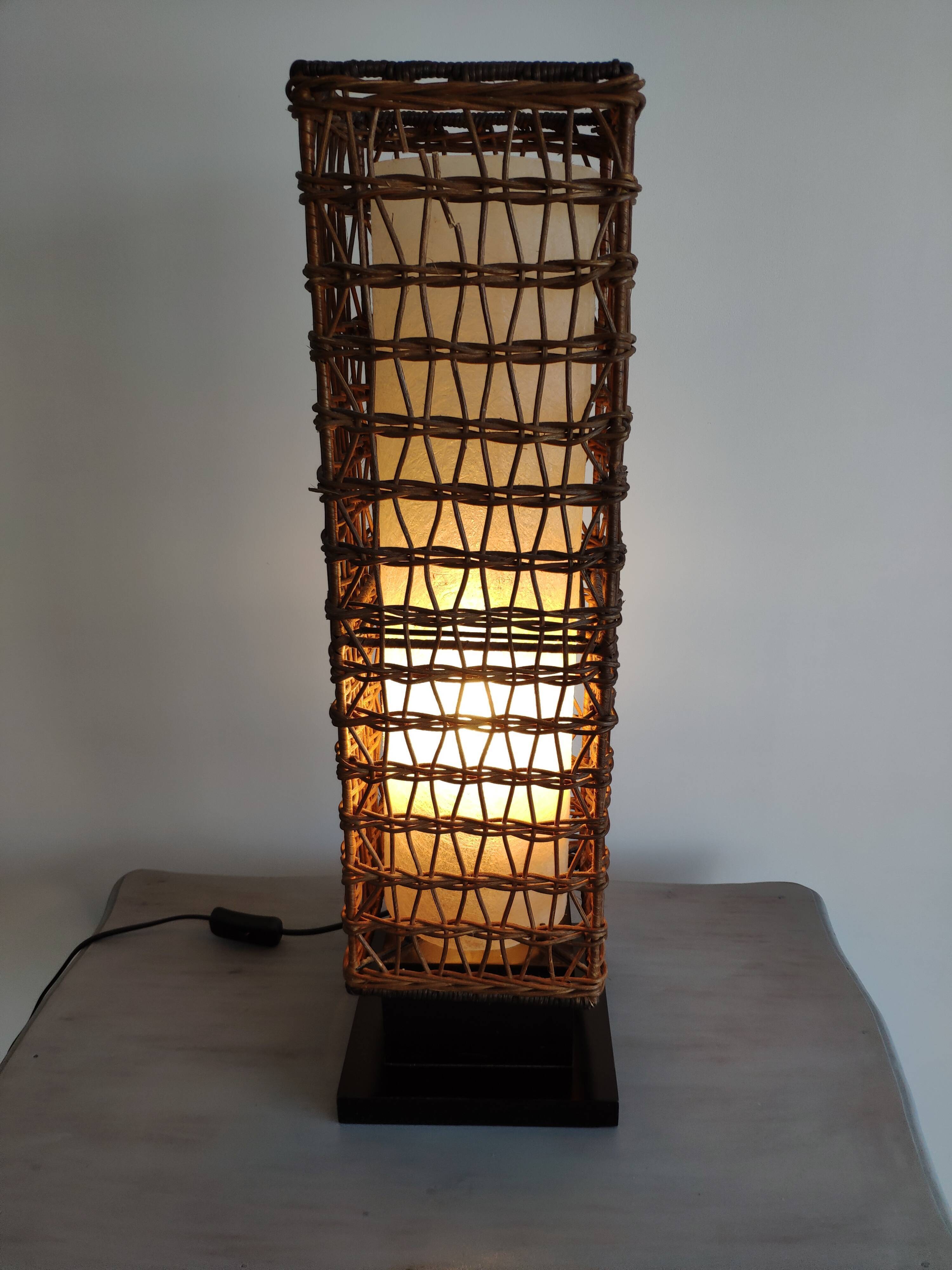 Vintage wicker lamp and exotic wood