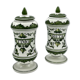 Pair of ceramic pharmacy jars, Italy 1950's