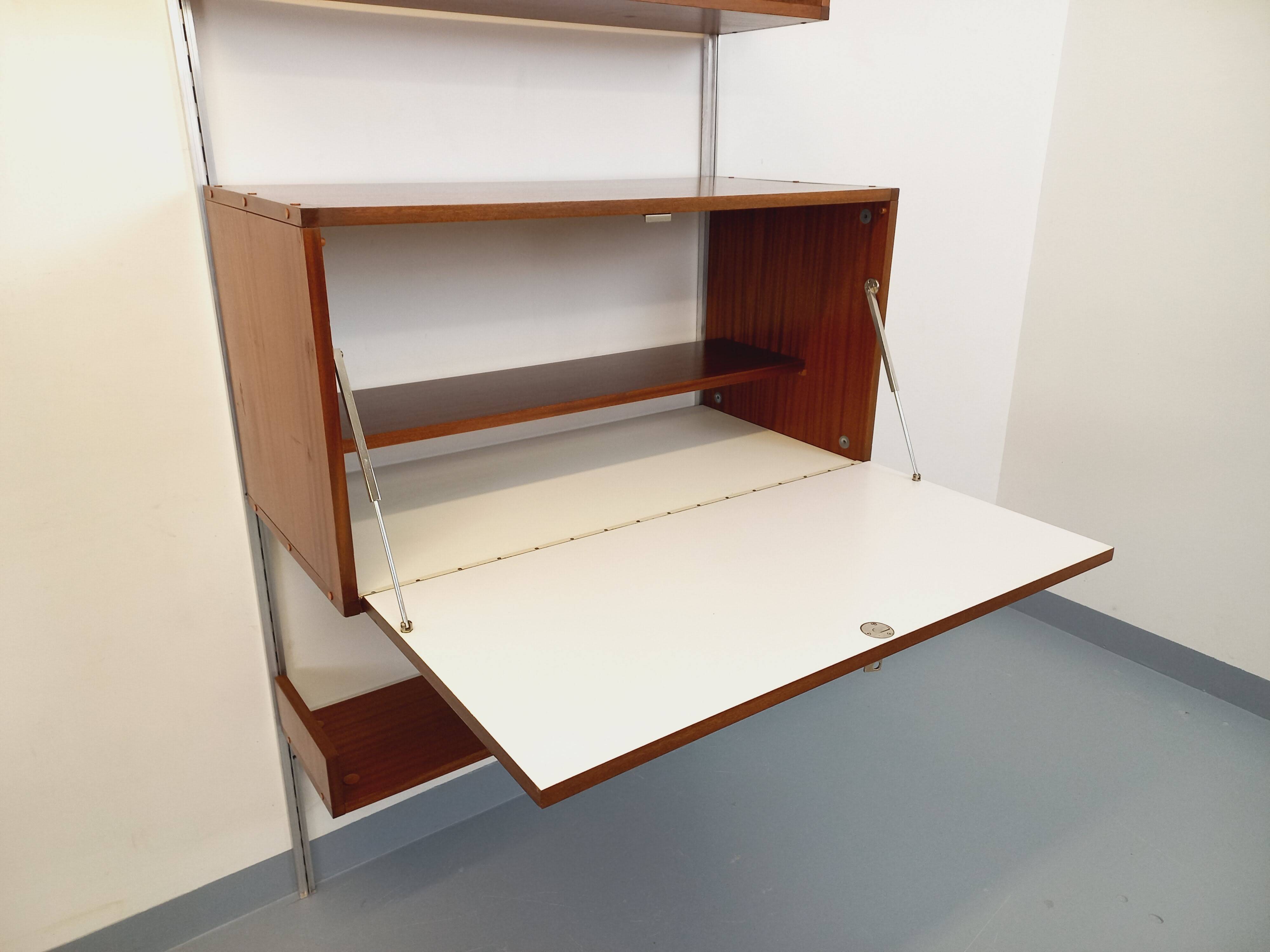 Wall shelf library with vintage ARP Minvielle secretary bar