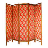5-leaf screen in wood & floral fabric 1960