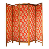 5-leaf screen in wood & floral fabric 1960