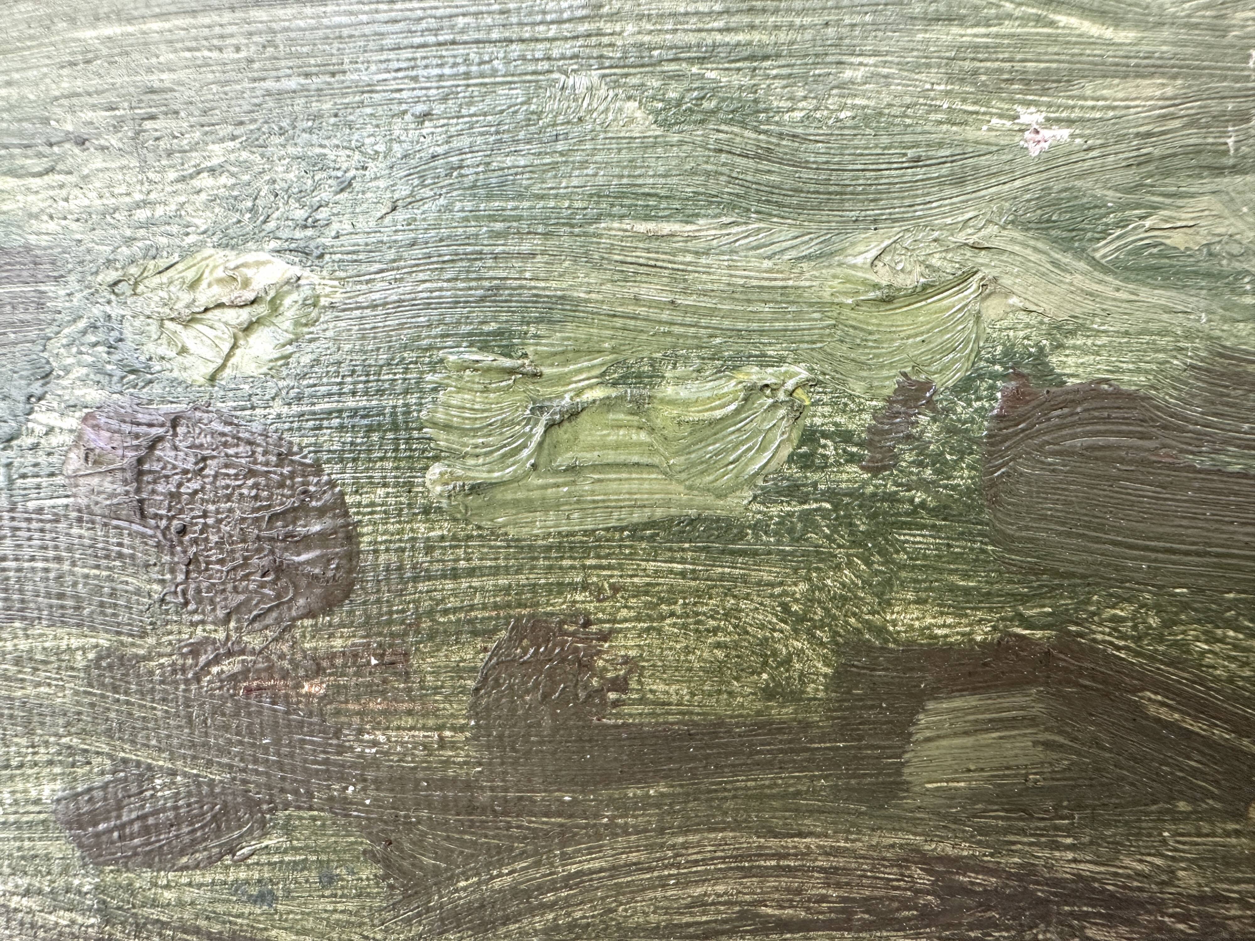 Old oil painting on canvas "The Haystacks" dated 1902.