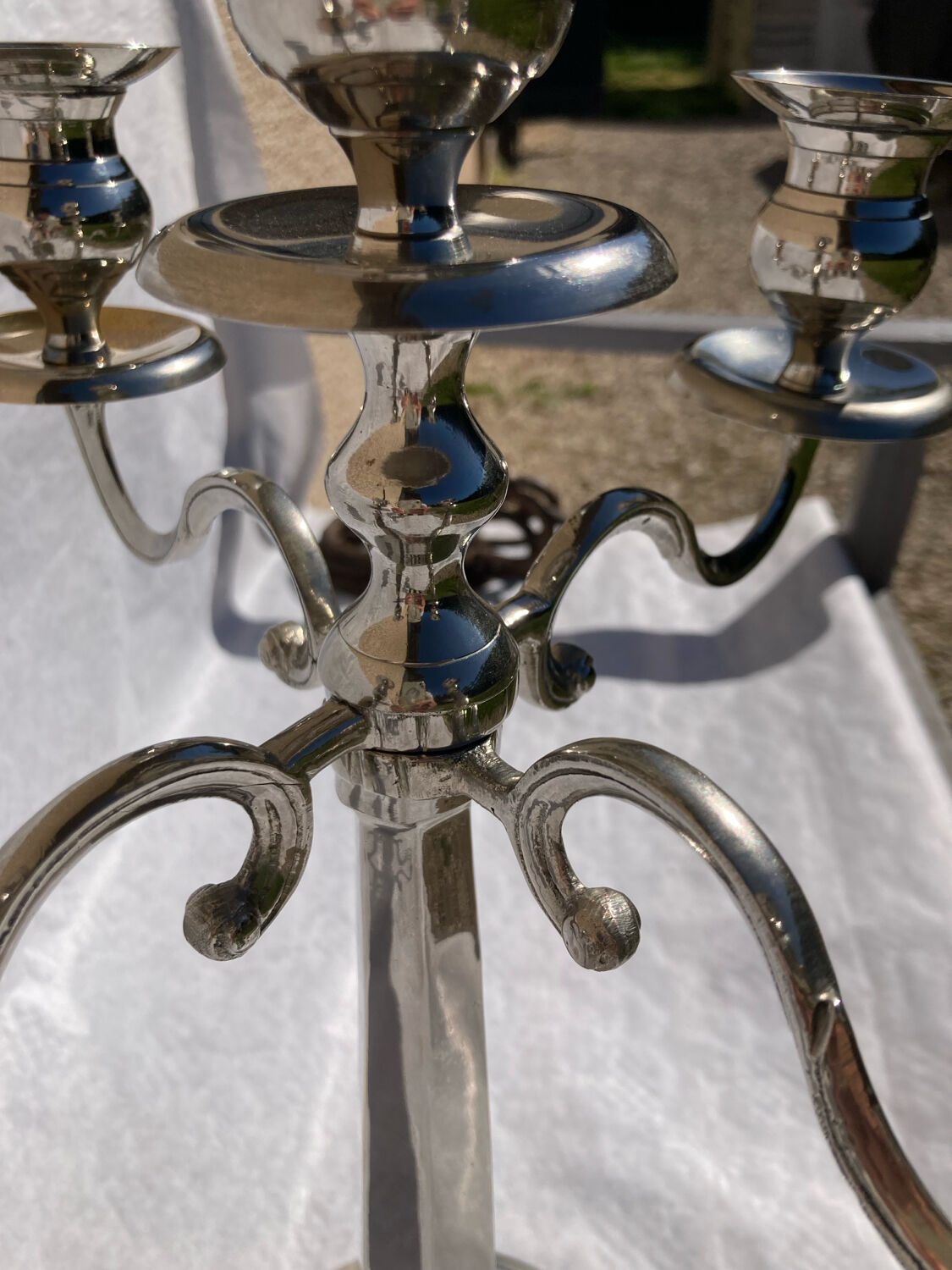 Silver-plated metal chandelier with 5 arms