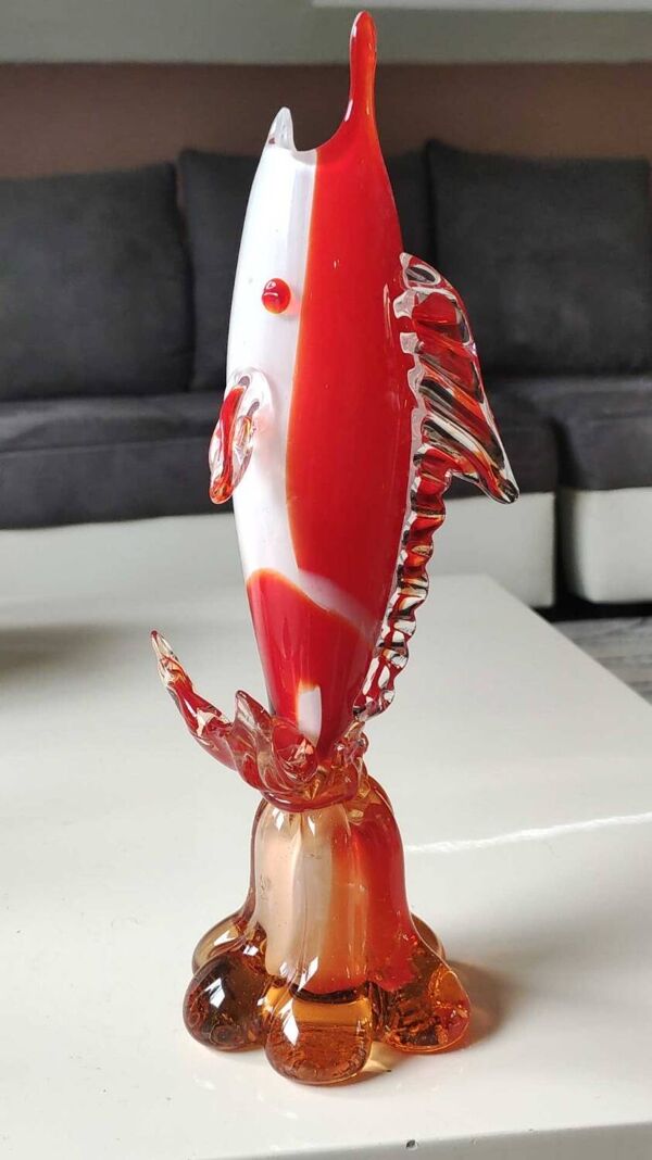 Vase Soliflore/Figurine Poisson Espadon en verre d Art soufflé Murano Italie. Haut 29 cm