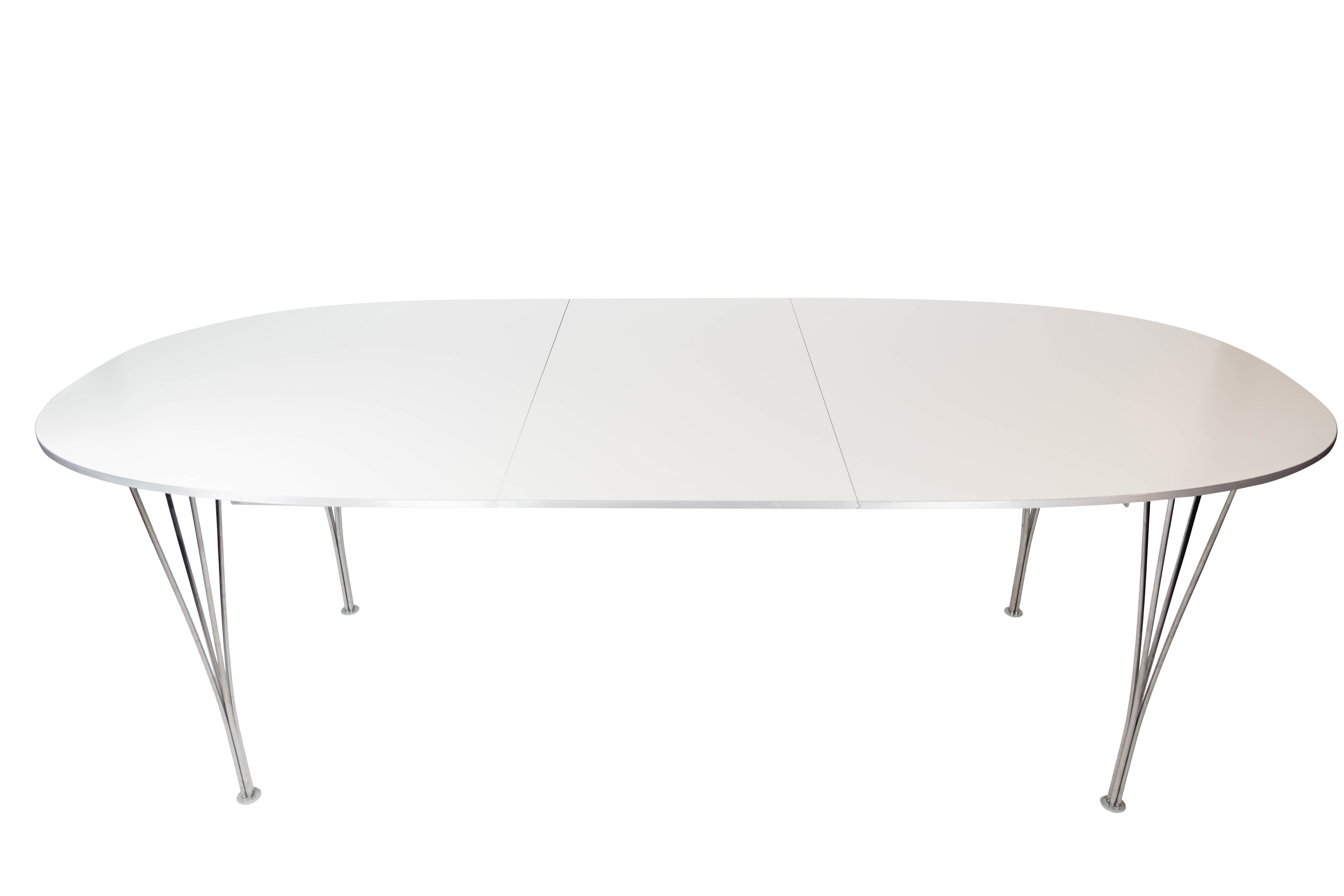 Table à manger super ellipse avec stratifié blanc par Piet Hein et Arne Jacobsen