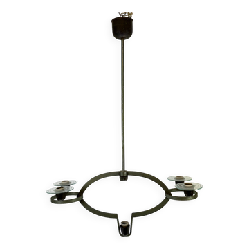 Pietro Chiesa, Art Deco chandelier in solid lacquered brass and glass. Italy 1930s