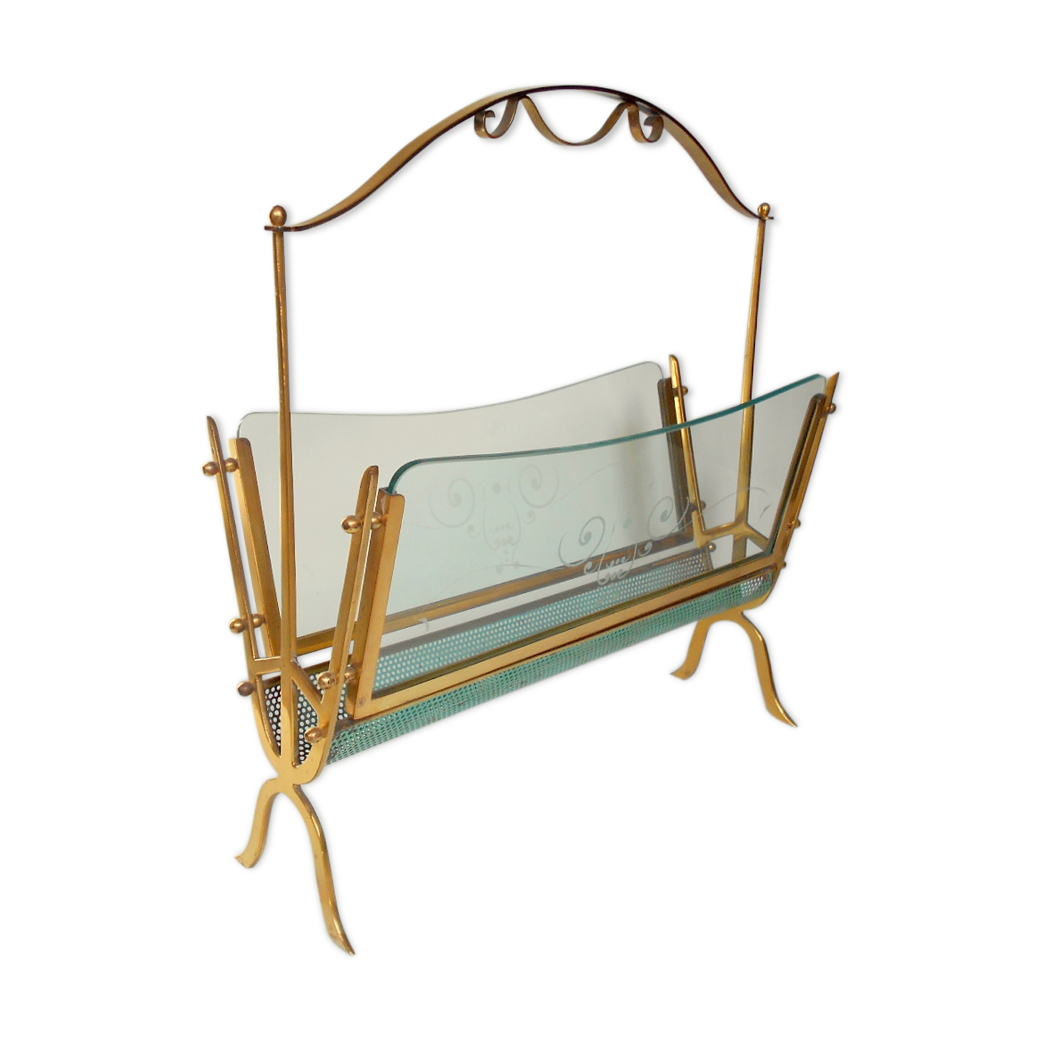 Magazine rack brass and glass 1940