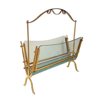 Magazine rack brass and glass 1940